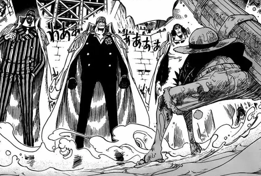 Luffy contre 3 amiraux à Marine Ford